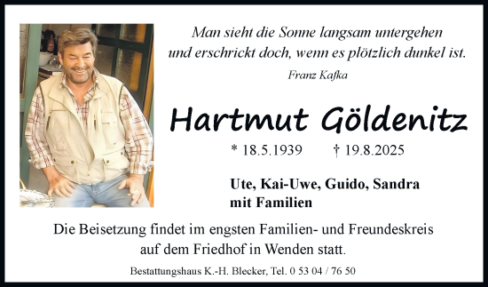 Traueranzeige von Hartmut Göldenitz von Braunschweiger Zeitung