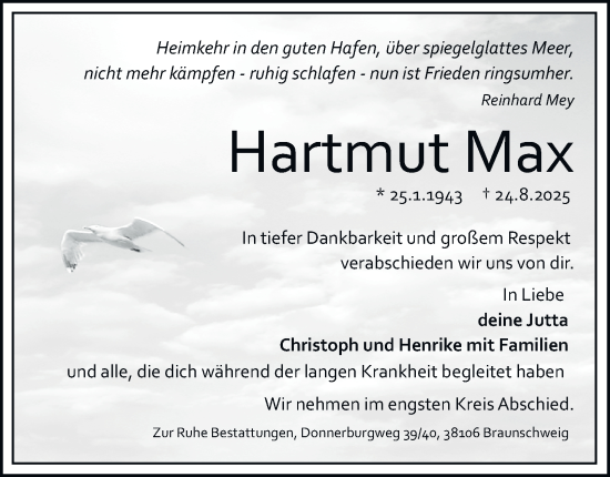 Traueranzeige von Hartmut Max von Braunschweiger Zeitung