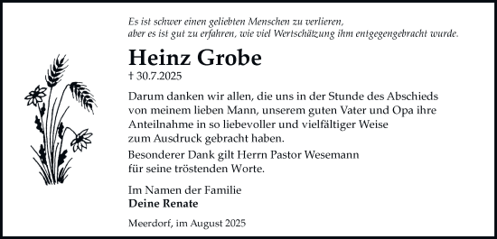 Traueranzeige von Heinz Grobe von Peiner Nachrichten