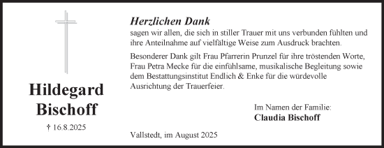 Traueranzeige von Hildegard Bischoff von Peiner Nachrichten