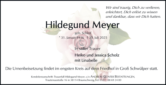 Traueranzeige von Hildegund Meyer von Braunschweiger Zeitung