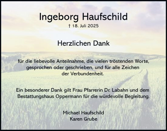 Traueranzeige von Ingeborg Haufschild von Wolfenbütteler Zeitung