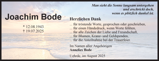 Traueranzeige von Joachim Bode von Braunschweiger Zeitung