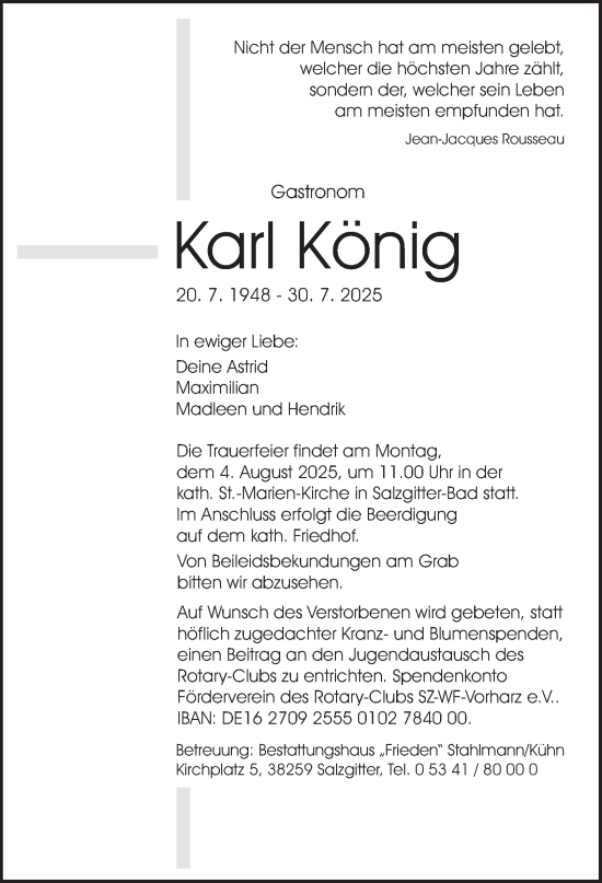 Traueranzeige von Karl König von Salzgitter-Zeitung