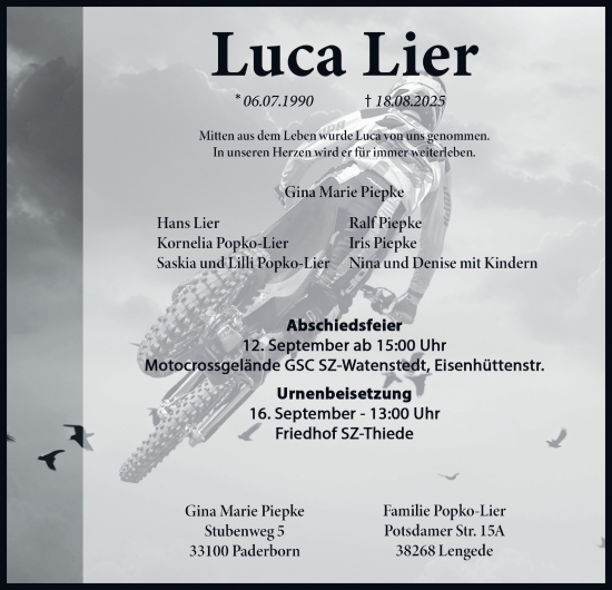 Traueranzeige von Luca Lier von Salzgitter-Zeitung