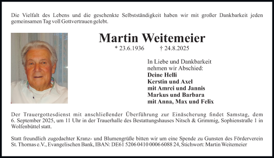 Traueranzeige von Martin Weitemeier von Braunschweiger Zeitung