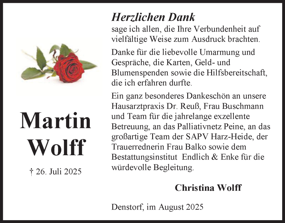  Traueranzeige für Martin Wolff vom 23.08.2025 aus Peiner Nachrichten