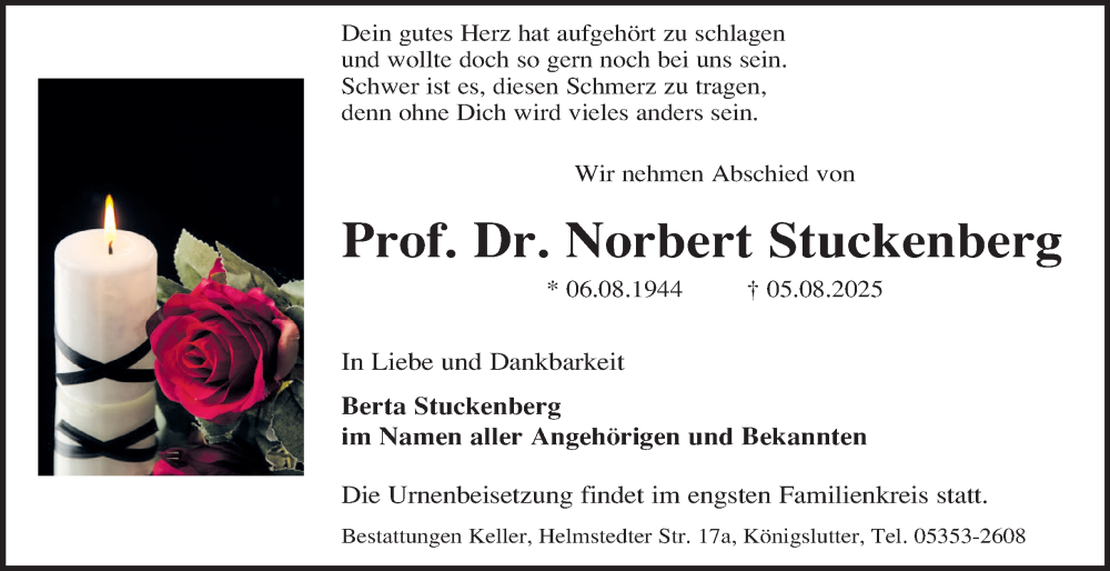  Traueranzeige für Norbert Stuckenberg vom 16.08.2025 aus Wolfenbütteler Zeitung