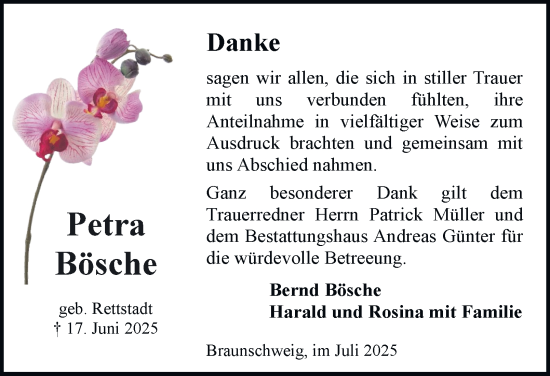 Traueranzeige von Petra Bösche von Braunschweiger Zeitung