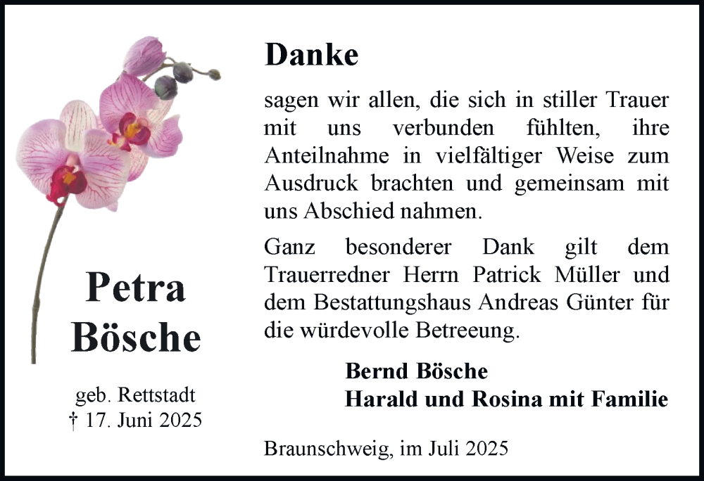  Traueranzeige für Petra Bösche vom 02.08.2025 aus Braunschweiger Zeitung