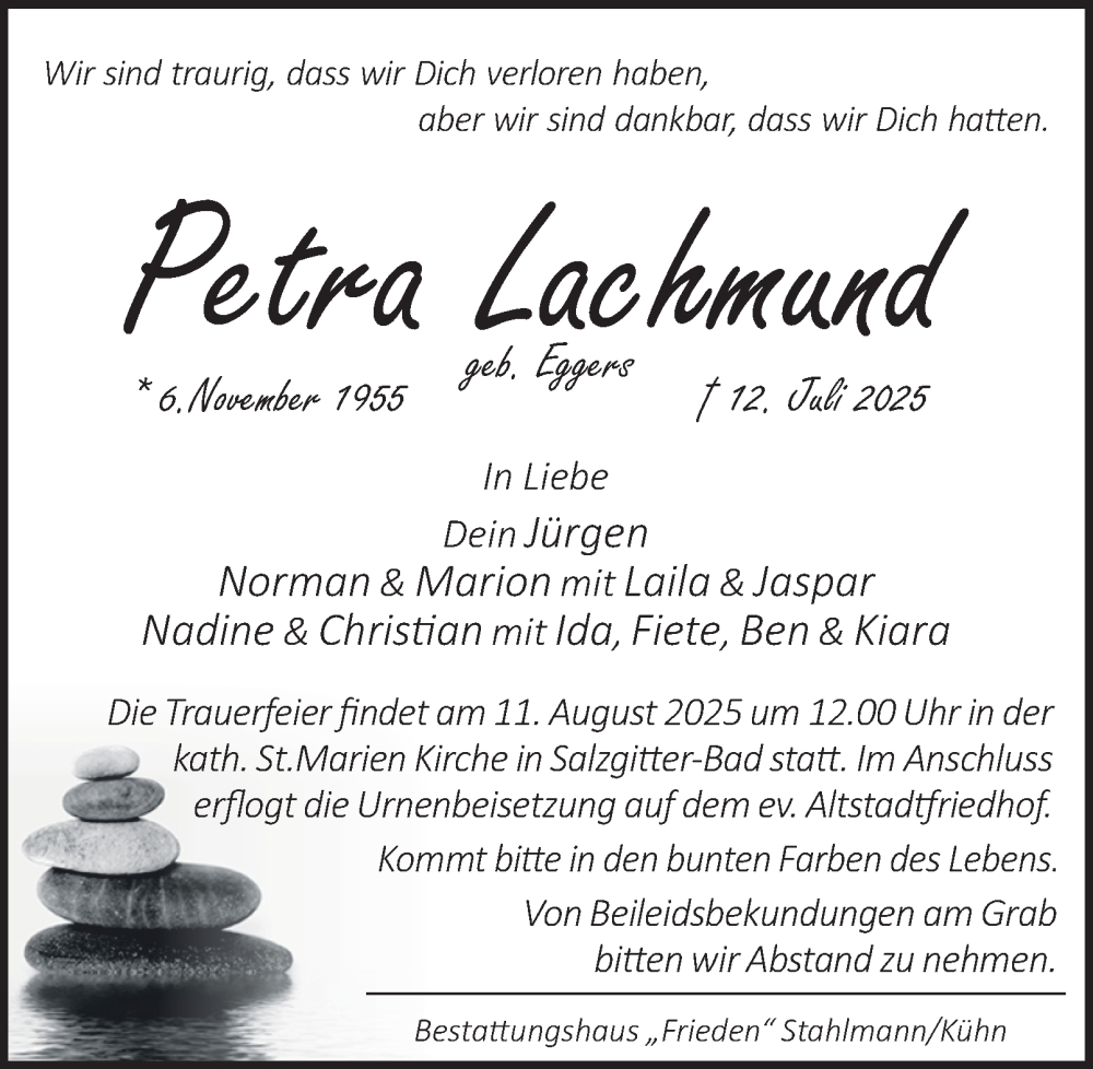  Traueranzeige für Petra Lachmund vom 02.08.2025 aus Salzgitter-Zeitung