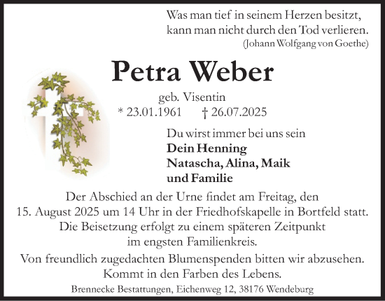 Traueranzeige von Petra Weber von Braunschweiger Zeitung