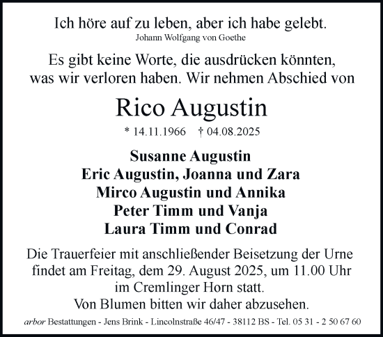Traueranzeige von Rico Augustin von Braunschweiger Zeitung