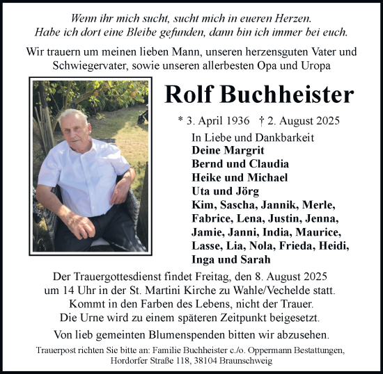 Traueranzeige von Rolf Buchheister von Braunschweiger Zeitung