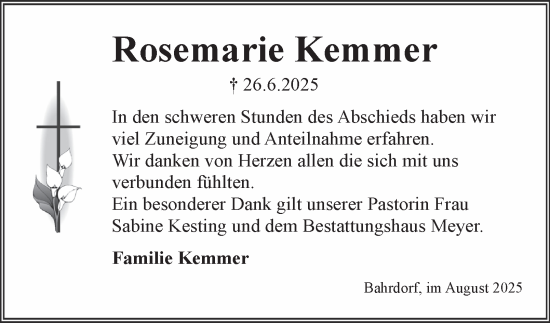 Traueranzeige von Rosemarie Kemmer von Helmstedter Nachrichten