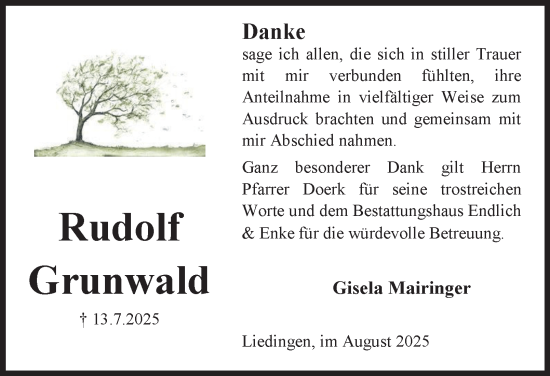 Traueranzeige von Rudolf Grunwald von Braunschweiger Zeitung