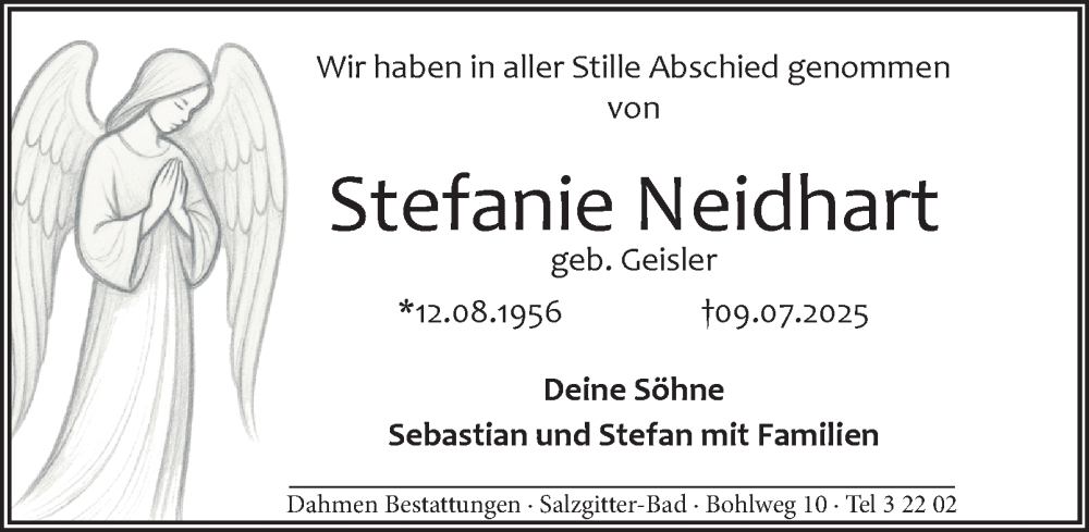  Traueranzeige für Stefanie Neidhart vom 16.08.2025 aus Salzgitter-Zeitung