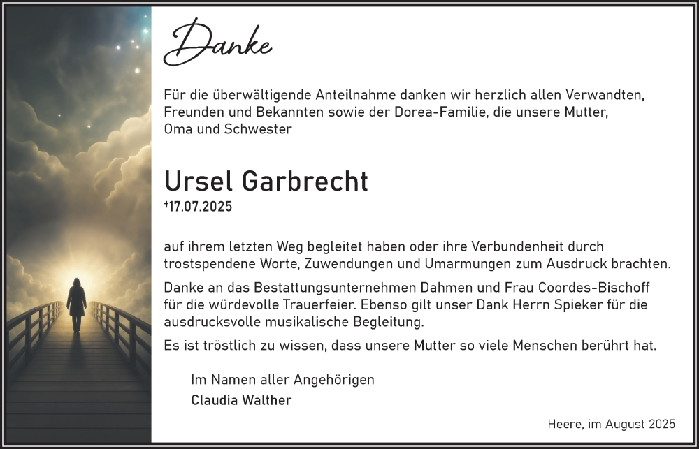  Traueranzeige für Ursel Garbrecht vom 16.08.2025 aus Salzgitter-Zeitung
