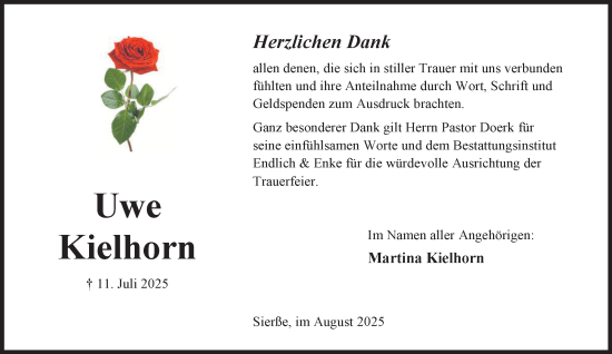 Traueranzeige von Uwe Kielhorn von Peiner Nachrichten
