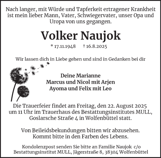 Traueranzeige von Volker Naujok von Braunschweiger Zeitung