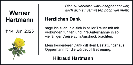 Traueranzeige von Werner Hartmann von Braunschweiger Zeitung