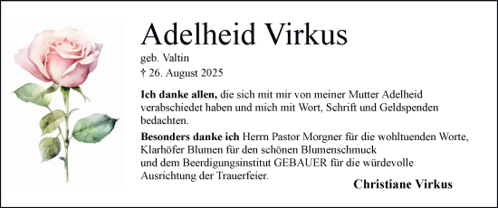 Traueranzeige von Adelheid Virkus von Braunschweiger Zeitung, Wolfsburger Nachrichten