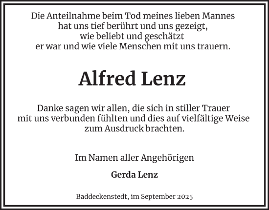 Traueranzeige von Alfred Lenz von Salzgitter-Zeitung