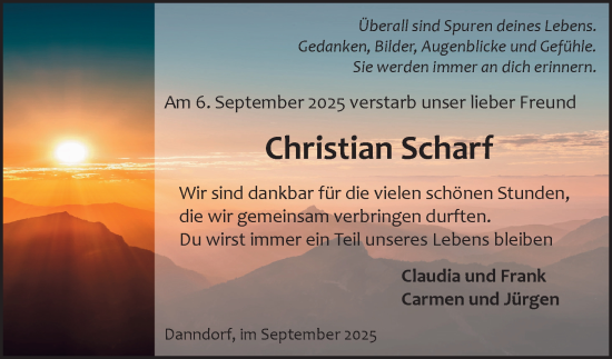 Traueranzeige von Christian Scharf von Helmstedter Nachrichten