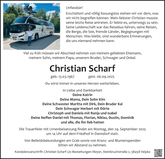 Traueranzeige von Christian Scharf von Helmstedter Nachrichten