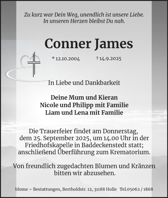 Traueranzeige von Conner James von Salzgitter-Zeitung