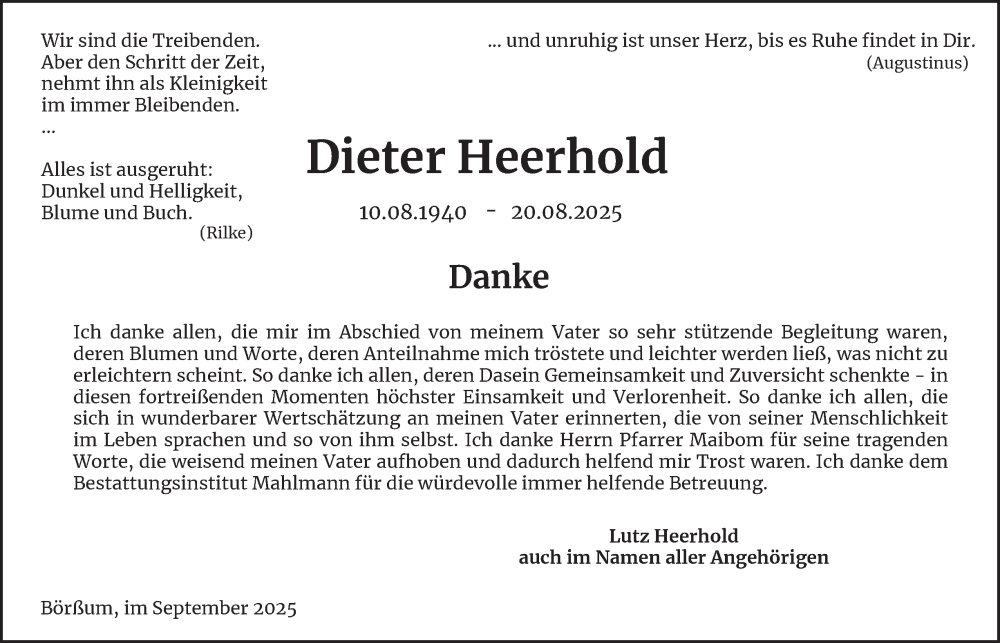  Traueranzeige für Dieter Heerhold vom 27.09.2025 aus Wolfenbütteler Zeitung