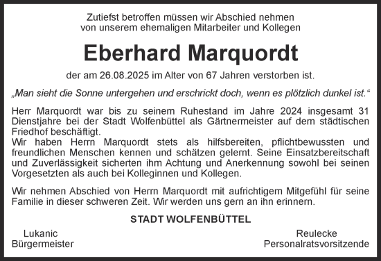 Traueranzeige von Eberhard Marquordt von Wolfenbütteler Zeitung