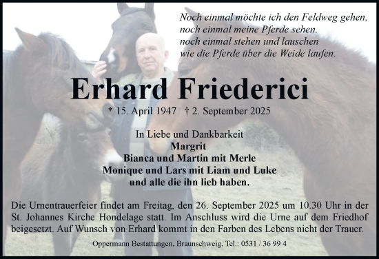 Traueranzeige von Erhard Friederici von Braunschweiger Zeitung