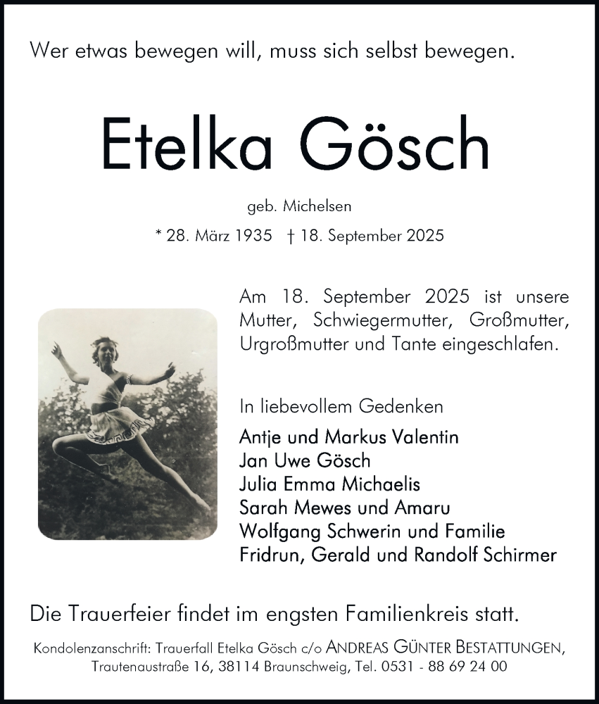  Traueranzeige für Etelka Gösch vom 20.09.2025 aus Braunschweiger Zeitung