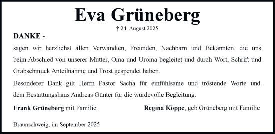 Traueranzeige von Eva Grüneberg von Braunschweiger Zeitung