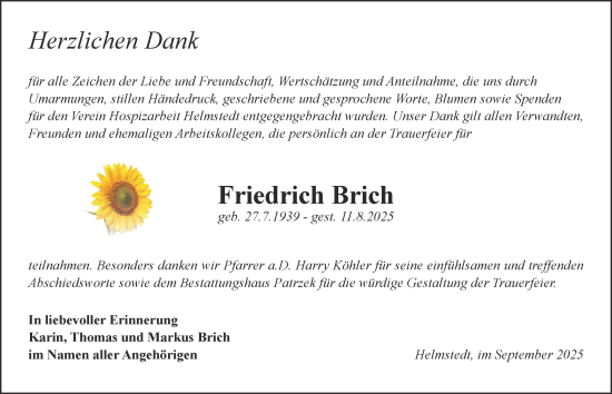 Traueranzeige von Friedrich Brich von Helmstedter Nachrichten