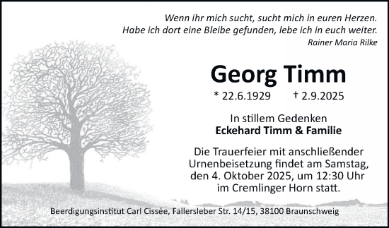 Traueranzeige von Georg Timm von Braunschweiger Zeitung