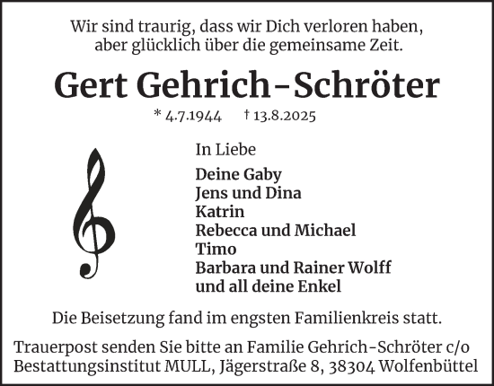Traueranzeige von Gert Gehrich-Schröter von Salzgitter-Zeitung