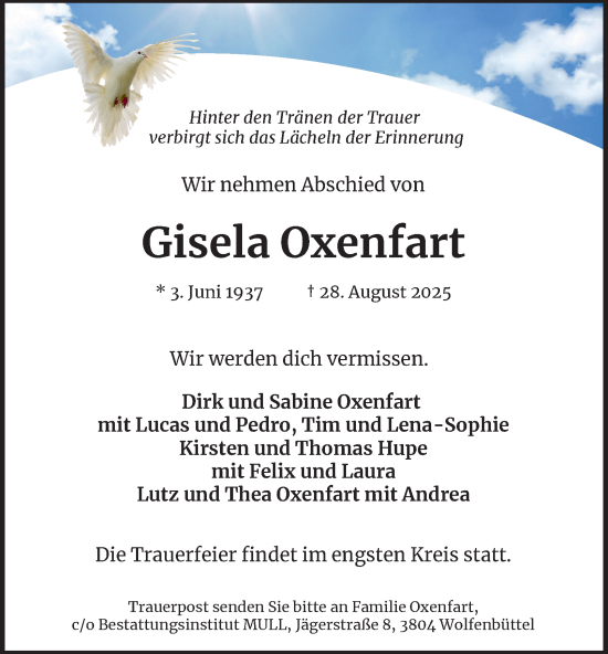 Traueranzeige von Gisela Oxenfart von Braunschweiger Zeitung