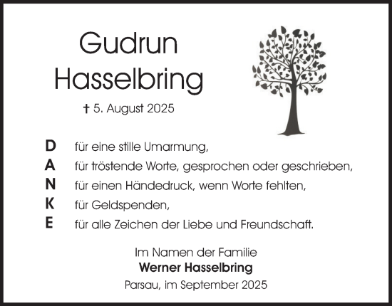 Traueranzeige von Gudrun Hasselbring von Braunschweiger Zeitung, Wolfsburger Nachrichten