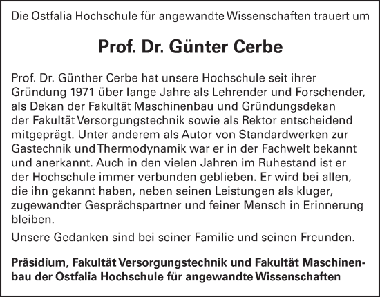 Traueranzeige von Günter Cerbe von Salzgitter-Zeitung