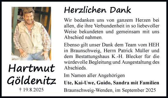 Traueranzeige von Hartmut Göldenitz von Braunschweiger Zeitung
