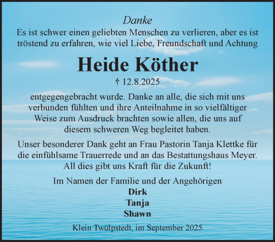 Traueranzeige von Heide Köther von Braunschweiger Zeitung, Wolfsburger Nachrichten