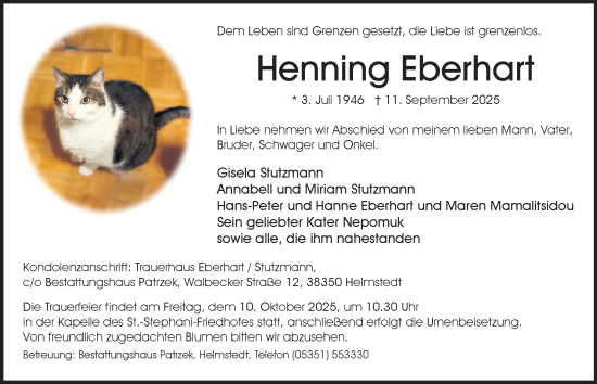 Traueranzeige von Henning Eberhart von Helmstedter Nachrichten