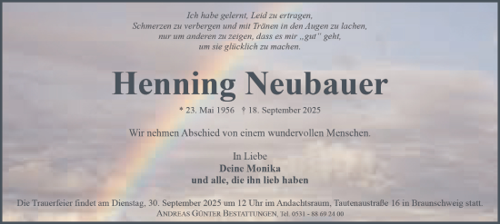 Traueranzeige von Henning Neubauer von Braunschweiger Zeitung