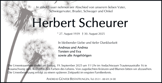 Traueranzeige von Herbert Scheurer von Braunschweiger Zeitung