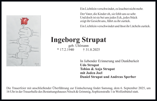 Traueranzeige von Ingeborg Strupat von Wolfenbütteler Zeitung