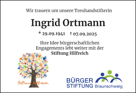 Traueranzeige von Ingrid Ortmann von Braunschweiger Zeitung