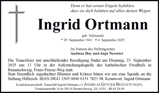 Traueranzeige von Ingrid Ortmann von Braunschweiger Zeitung