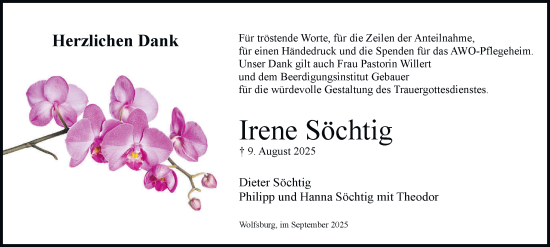 Traueranzeige von Irene Söchtig von Braunschweiger Zeitung, Wolfsburger Nachrichten